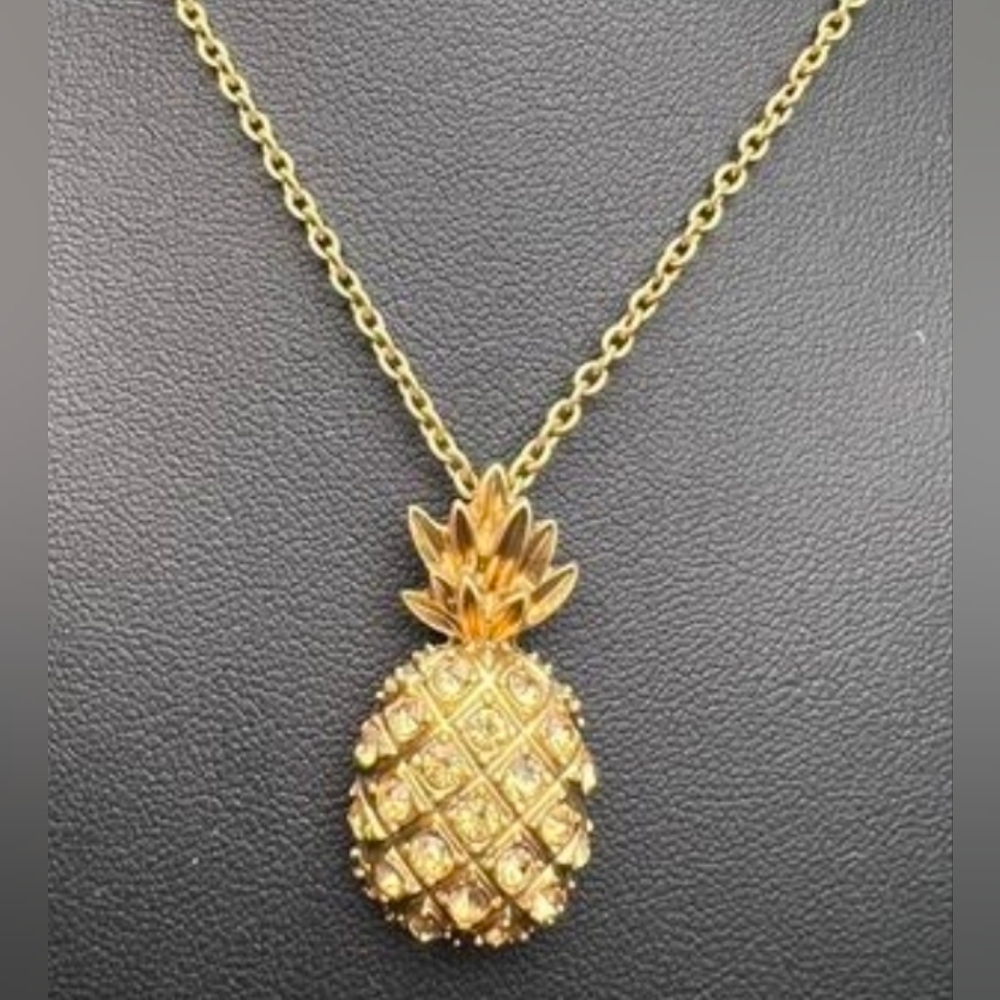 J.crew Gold Tone Pineapple Dotted Pendant With Rhinstones Necklace